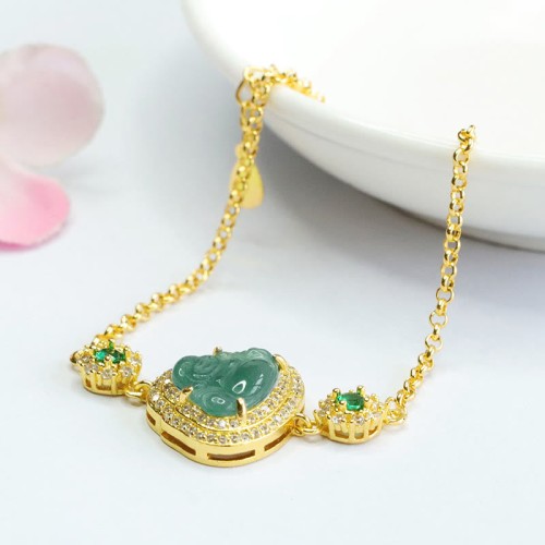 Laughing Buddha Green Jade Zircon Luck Bracelet Laughing Buddha Green Jade Zircon Luck Bracelet