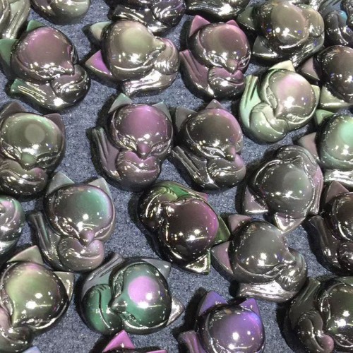 Rainbow Obsidian Nine-Tailed Fox Necklace Pendant