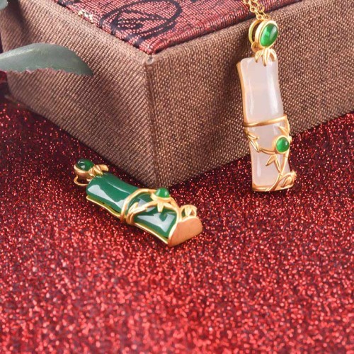White Jade Cyan Jade Bamboo Protection Necklace White Jade Cyan Jade Bamboo Protection Necklace
