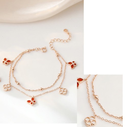 Sterling Silver Red Agate Tridacna Butterfly Clover Necklace