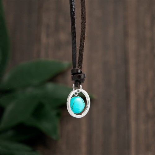 Round Turquoise Stone Protection Necklace Pendant Round Turquoise Stone Protection Necklace Pendant
