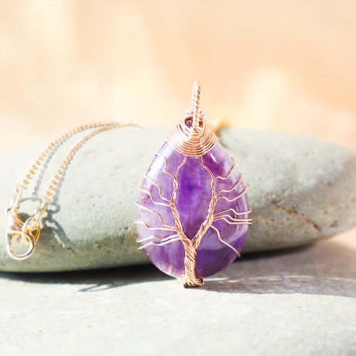 Natural Quartz Crystal Tree of Life Healing Necklace Pendant Natural Quartz Crystal Tree of Life Healing Necklace Pendant