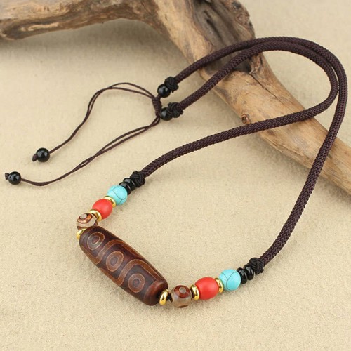 Tibetan Nine-Eye Dzi Bead Protection Necklace Tibetan Nine-Eye Dzi Bead Protection Necklace