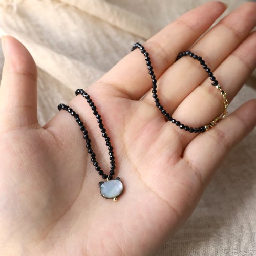 Black Spinel Cute Cat Motivate Choker Necklace Black Spinel Cute Cat Motivate Choker Necklace