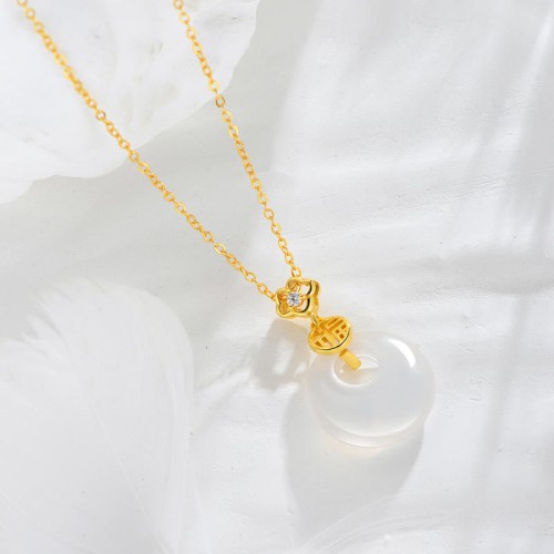 925 Sterling Silver White Agate Fu Character Necklace 925 Sterling Silver White Agate Fu Character Necklace
