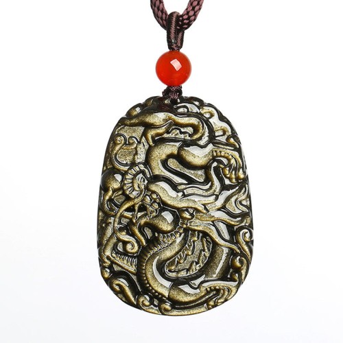 Gold Sheen Obsidian Dragon Success Necklace Gold Sheen Obsidian Dragon Success Necklace