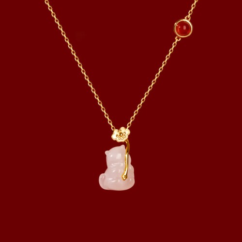 18K Gold Plated Hetian Jade Ruyi Cat Luck Set 18K Gold Plated Hetian Jade Ruyi Cat Luck Set