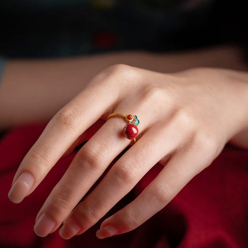 925 Sterling Silver Plated Gold Cinnabar Blessing Set 925 Sterling Silver Plated Gold Cinnabar Blessing Set
