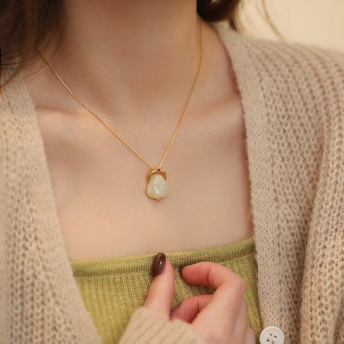 925 Silver Hetian Jade Laughing Buddha Necklace