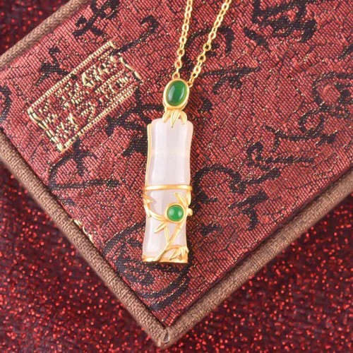 White Jade Cyan Jade Bamboo Protection Necklace White Jade Cyan Jade Bamboo Protection Necklace