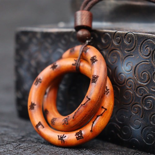 Lightning Struck Jujube Wood Yin Yang Taoist Necklace