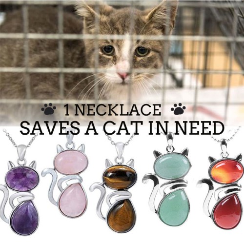 "Save A Cat" Cute Cat Protection Crystal Necklace "Save A Cat" Cute Cat Protection Crystal Necklace