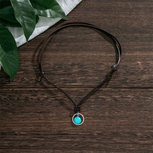 Round Turquoise Stone Protection Necklace Pendant Round Turquoise Stone Protection Necklace Pendant