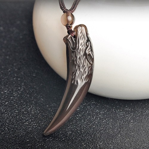 Black Obsidian Wolf Tooth Strength Necklace Pendant Black Obsidian Wolf Tooth Strength Necklace Pendant