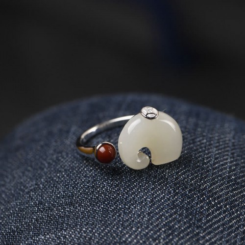 Sterling Silver Elephant Hetian Jade Necklace Set
