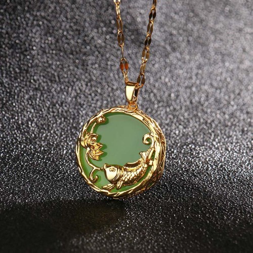 Natural Jade Koi Fish Lotus Luck Necklace Natural Jade Koi Fish Lotus Luck Necklace