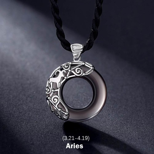 Zodiac Ice Obsidian Blessing Round Necklace Zodiac Ice Obsidian Blessing Round Necklace