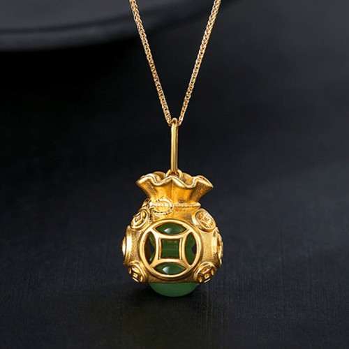 Feng Shui Money Bag Jade Pendant Necklace