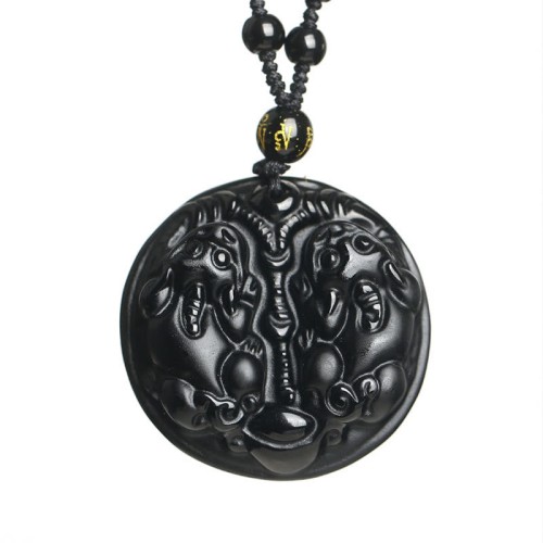 Black Obsidian Pixiu Bead Purification Necklace Pendant Black Obsidian Pixiu Bead Purification Necklace Pendant
