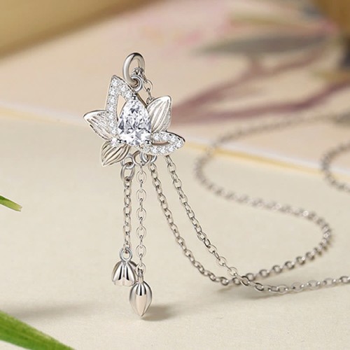 925 Silver Lotus Zircon Enlightenment Necklace 925 Silver Lotus Zircon Enlightenment Necklace