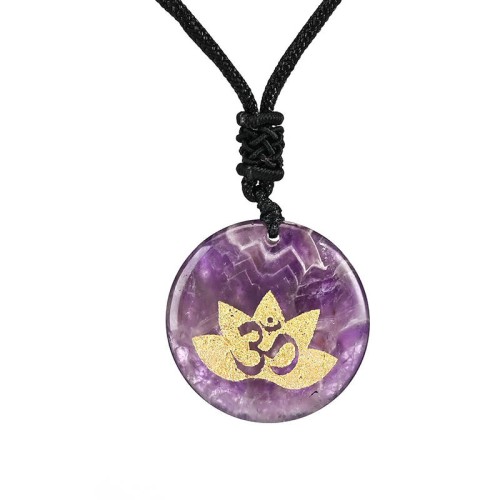 OM Lotus Symbol Amethyst Tiger Eye Healing Necklace OM Lotus Symbol Amethyst Tiger Eye Healing Necklace