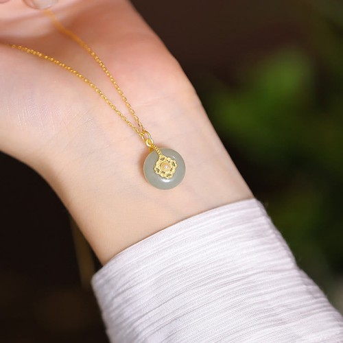 925 Sterling Silver Hetian Jade Cyan Jade Laughing Buddha Necklace Pendant 925 Sterling Silver Hetian Jade Cyan Jade Laughing Buddha Necklace Pendant