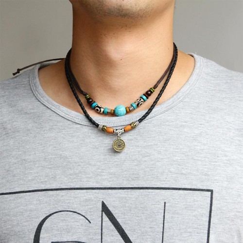 Turquoise Dzi Bead Protection Necklace Pendant