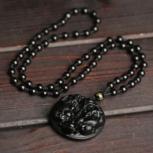 Black Obsidian Pixiu Bead Purification Necklace Pendant Black Obsidian Pixiu Bead Purification Necklace Pendant