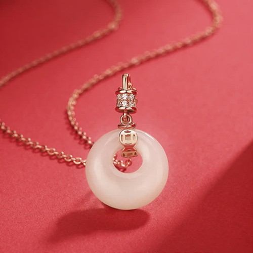 925 Silver Hetian White Jade Coin Flower Necklace 925 Silver Hetian White Jade Coin Flower Necklace