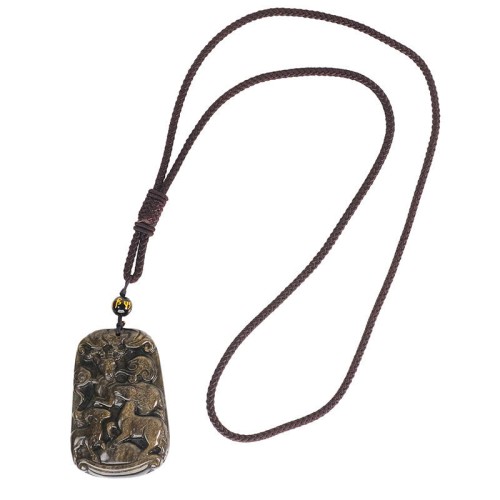 Gold Sheen Obsidian Three Goats Wealth Necklace Gold Sheen Obsidian Three Goats Wealth Necklace