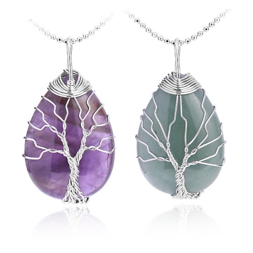 Natural Quartz Crystal Tree of Life Healing Necklace Pendant Natural Quartz Crystal Tree of Life Healing Necklace Pendant