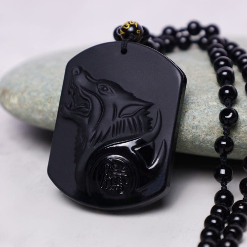 Black Obsidian Wolf Purification Necklace Pendant