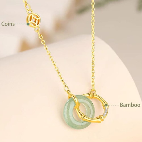 Sterling Silver Green Aventurine Bamboo Coin Necklace Sterling Silver Green Aventurine Bamboo Coin Necklace