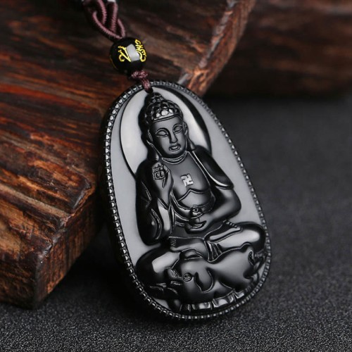 Black Obsidian Buddha Purification Necklace Black Obsidian Buddha Purification Necklace