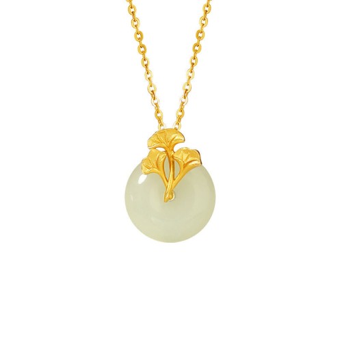 Sterling Silver Hetian Jade Ginkgo Prosperity Necklace Sterling Silver Hetian Jade Ginkgo Prosperity Necklace