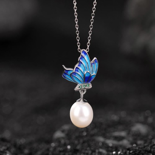 Sterling Silver Pearl Butterfly Healing Necklace Set Sterling Silver Pearl Butterfly Healing Necklace Set