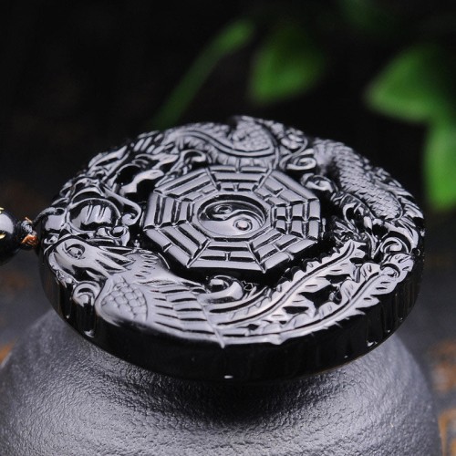Bagua Dragon Phoenix Obsidian Fulfilment Necklace Bagua Dragon Phoenix Obsidian Fulfilment Necklace