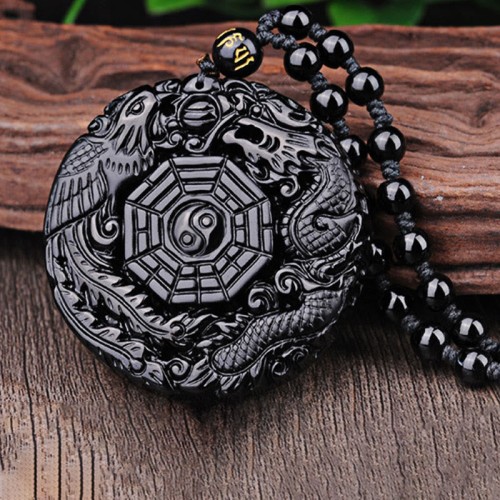 Bagua Dragon Phoenix Obsidian Fulfilment Necklace Bagua Dragon Phoenix Obsidian Fulfilment Necklace