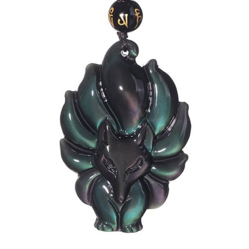 Rainbow Obsidian Nine-Tailed Fox Necklace Pendant