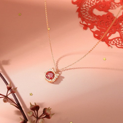 925 Silver Dragon Luck Red Zircon Necklace Set 925 Silver Dragon Luck Red Zircon Necklace Set
