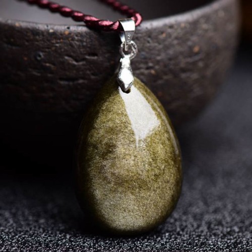 Gold Sheen Obsidian Water Drop Necklace Gold Sheen Obsidian Water Drop Necklace