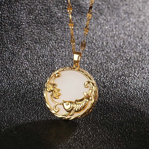 Natural Jade Koi Fish Lotus Luck Necklace Natural Jade Koi Fish Lotus Luck Necklace