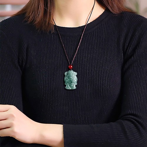 Green Jade God of Wealth Caishen Abundance Necklace Green Jade God of Wealth Caishen Abundance Necklace
