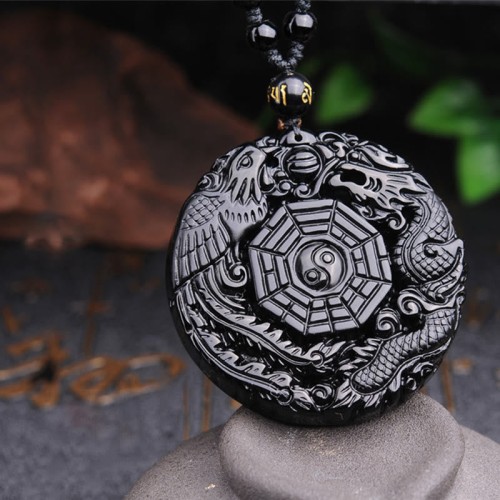 Bagua Dragon Phoenix Obsidian Fulfilment Necklace Bagua Dragon Phoenix Obsidian Fulfilment Necklace