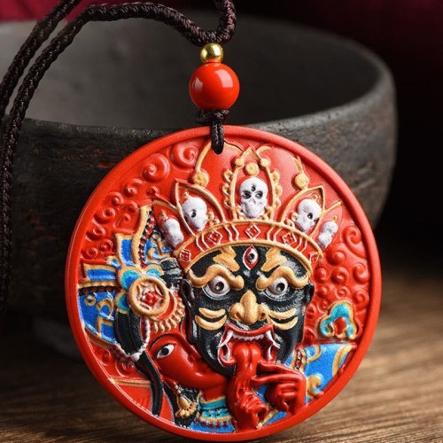 Zakiram Goddess Wealth Painted Cinnabar Necklace Pendant Zakiram Goddess Wealth Painted Cinnabar Necklace Pendant