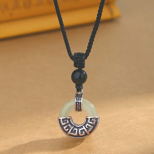 925 Silver Hetian Jade Prosperity Peace Necklace 925 Silver Hetian Jade Prosperity Peace Necklace