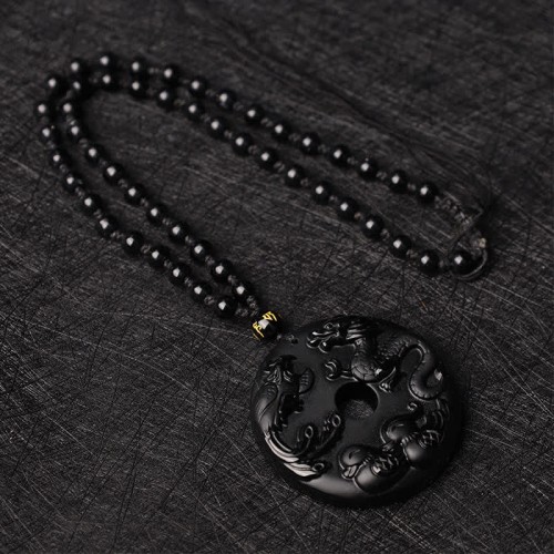 Black Obsidian Dragon Phoenix Luck Necklace