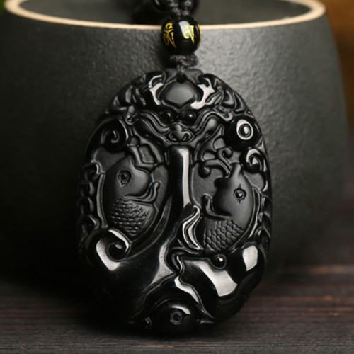 Black Obsidian Koi Fish Fulfillment Necklace Black Obsidian Koi Fish Fulfillment Necklace