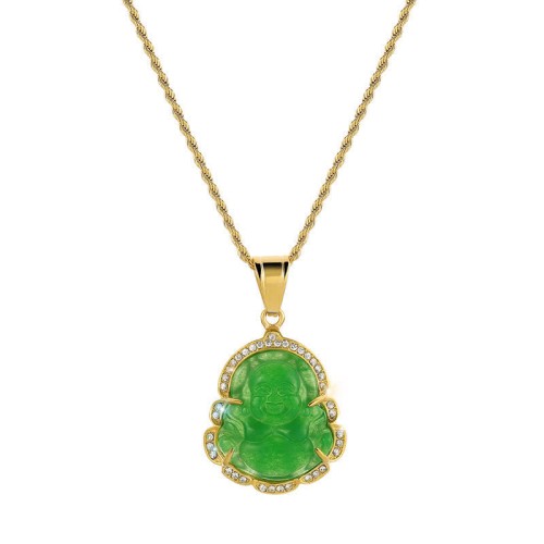 18K Gold Filled Laughing Buddha Jade Luck Necklace 18K Gold Filled Laughing Buddha Jade Luck Necklace