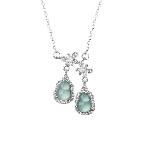 Sterling Silver Green Jade Gourd Butterfly Luck Necklace